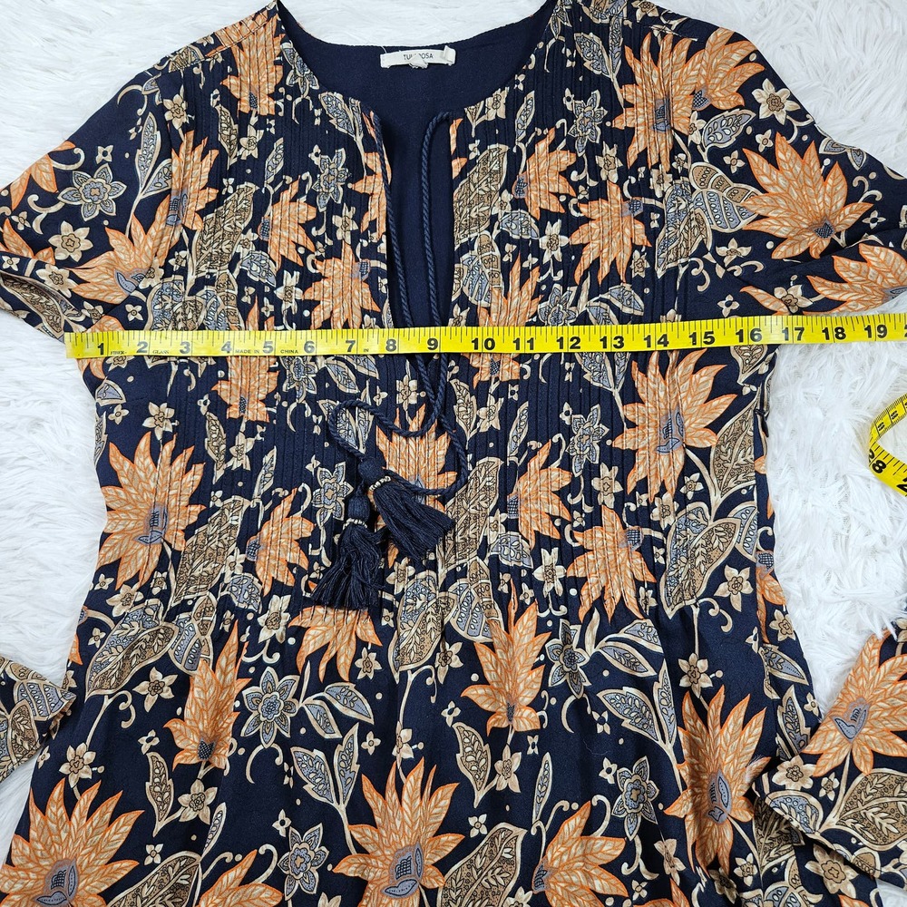 Revolve Tularosa Sz XS Himalayan Blue Floral Boho Flared Sleeve Mini Dress‎ - Picture 9 of 13
